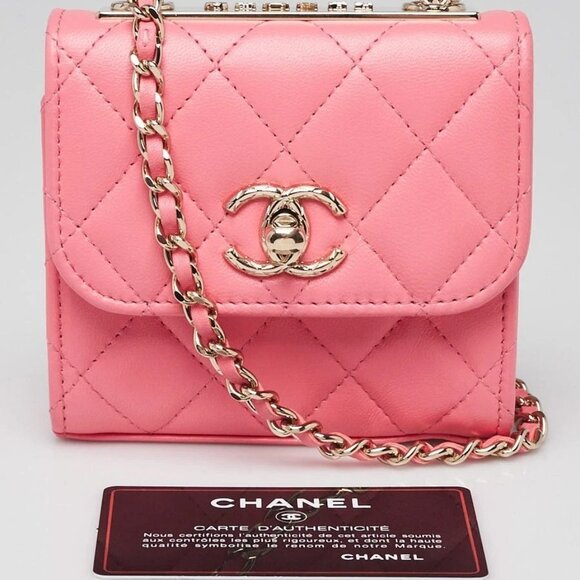 Chanel Coral Quilted Lambskin Leather Mini Trendy CC Clutch with Chain Bag - Picture 2 of 11